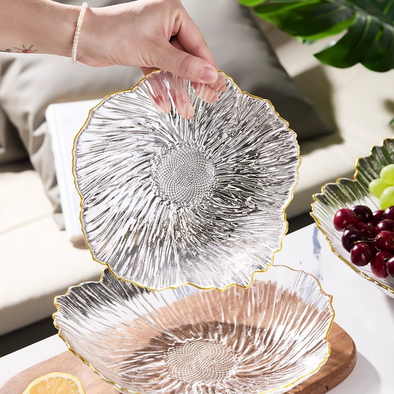 花瓣玻璃果盘客厅上档次前台办公室果盘轻奢ins风干果糖果盘套装