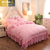 韩版水洗棉加厚夹棉四件套床裙床罩简约纯色保暖秋冬床上用品 三维工匠