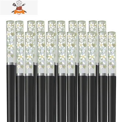 琥珀樱花筷子创意合金筷套装个性防滑日式家用可高温快子 敬平 黑绿樱花[10双装]