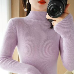 秋冬新款针织打底衫女半高领非羊毛短修身基础款上衣内搭毛衣
