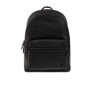 COACH蔻驰男士鹅卵石纹皮革拉链双肩包 可调节肩带时尚背包 黑色