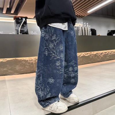 男童春装牛仔裤春秋款2026新款大儿童装痞帅宽松休闲直筒阔腿裤子