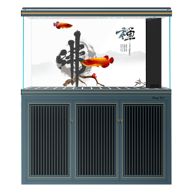 客厅中大型家用落地底滤龙鱼缸超白玻璃下过滤生态水族箱免换水