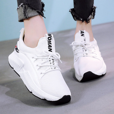 女士新款鲨鱼飞织网面运动鞋女鞋休闲鞋女鞋百搭潮流跑步鞋黑略时尚流行简约清新低帮鞋飞织透气女鞋白色40码