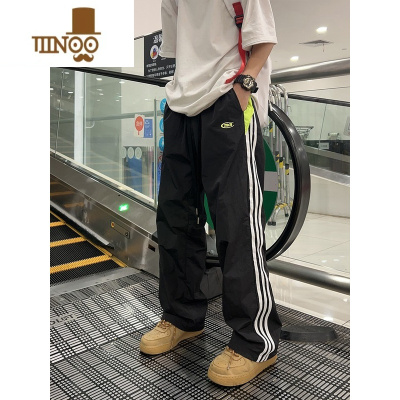 YANXU美式复古街头三杆条纹运动裤男女宽松直筒速干休闲长裤阔腿裤