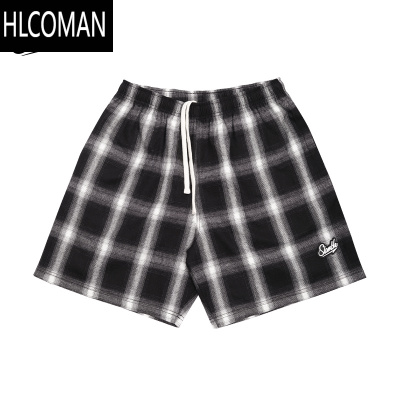 HLCOMAN 黑白格子五分美式短裤休闲男女宽松百搭潮情侣直筒夏季